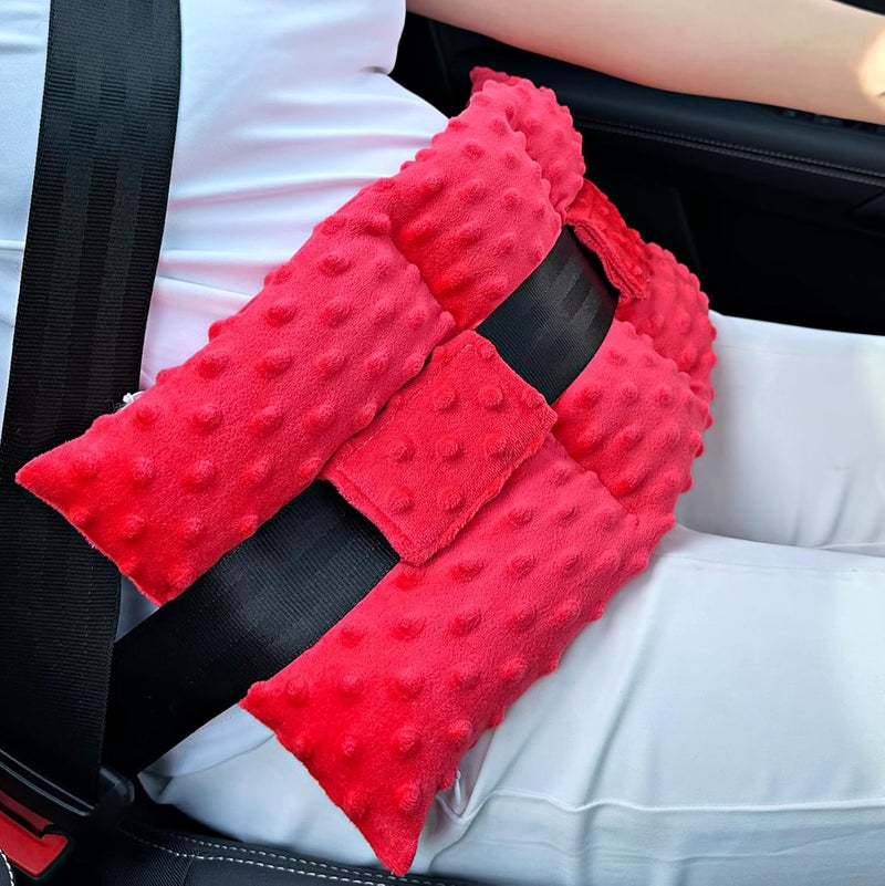 BNRendles Ostomy Seatbelt Pillow, Ostomy Driving Protector, Stoma Shiled Ileostomy Urostomy Riding Guard, No Squeezing, Ostomate Must Have Supplies, Minky Dot Red - Image 1